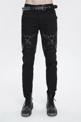 Pantalon Punk Homme avec Boucle de Position sur la Cuisse Noire et Épissure